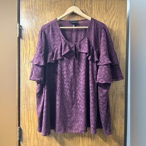 Lane Bryant blouse. Ruffle sleeves.  Burgundy with tiny sparkles.
